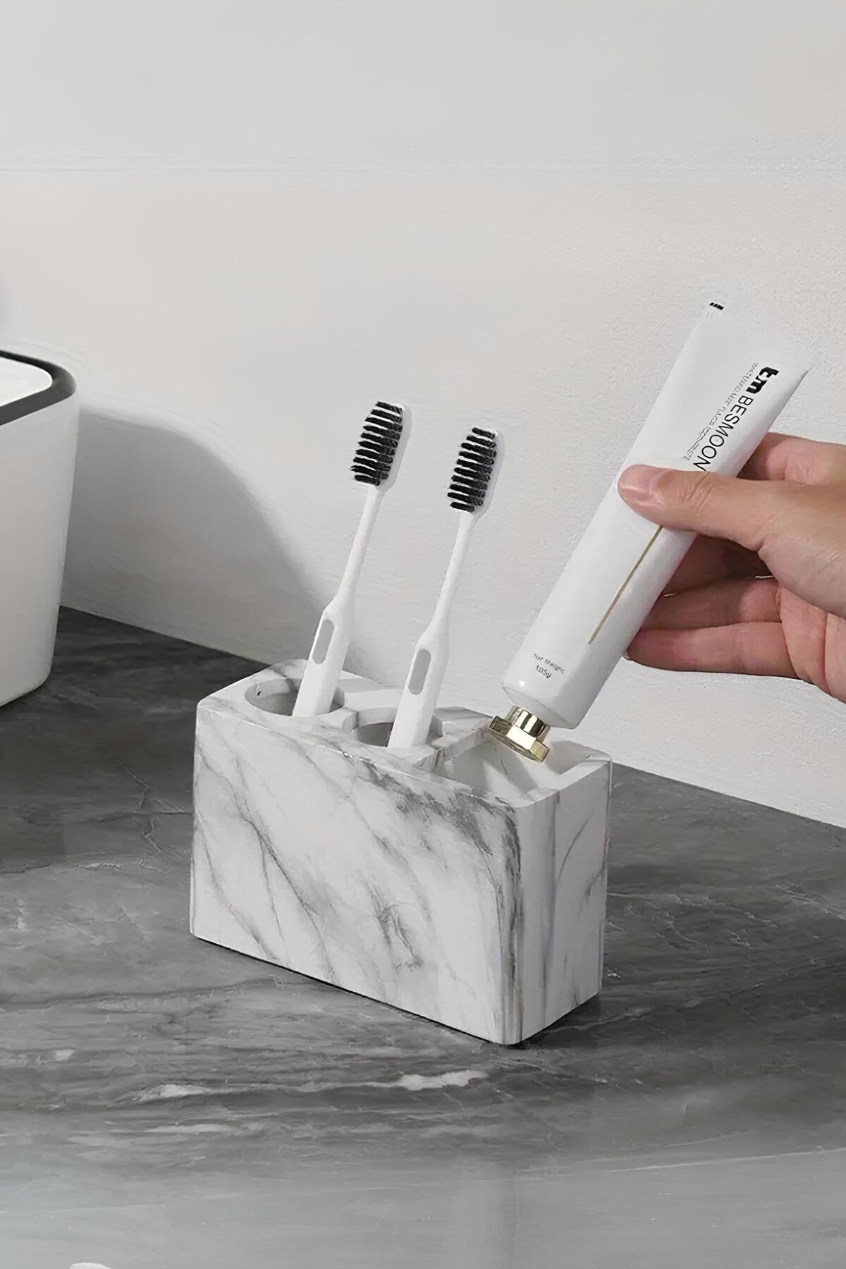 Modern Beton Diş Fırçalık | Elektrikli Fırça ve Macun Standı Banyo Organizeri