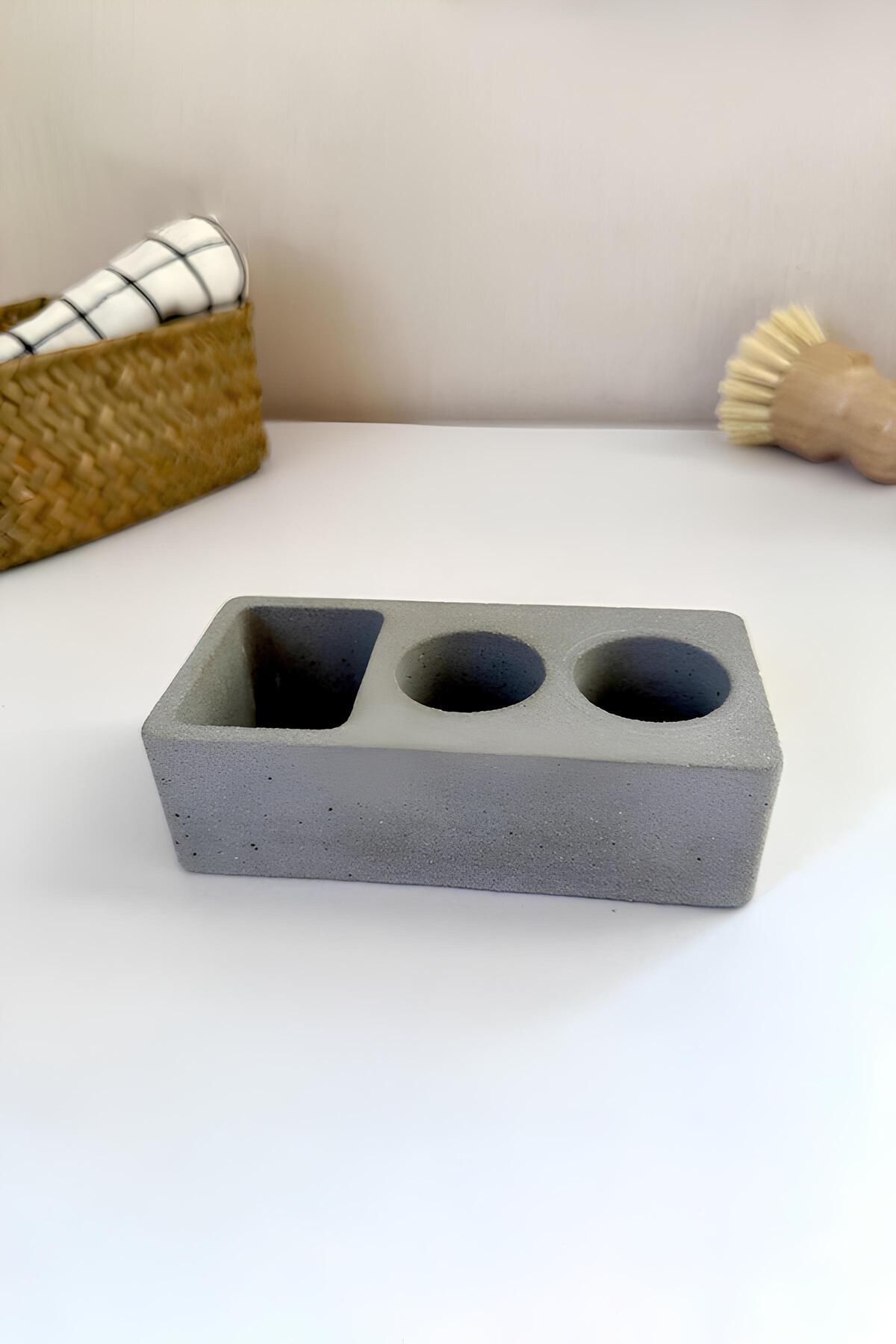 Minimalist Beton Banyo Organizeri Diş Fırçalık | Elektrikli Diş Fırçası ve Macun Standı
