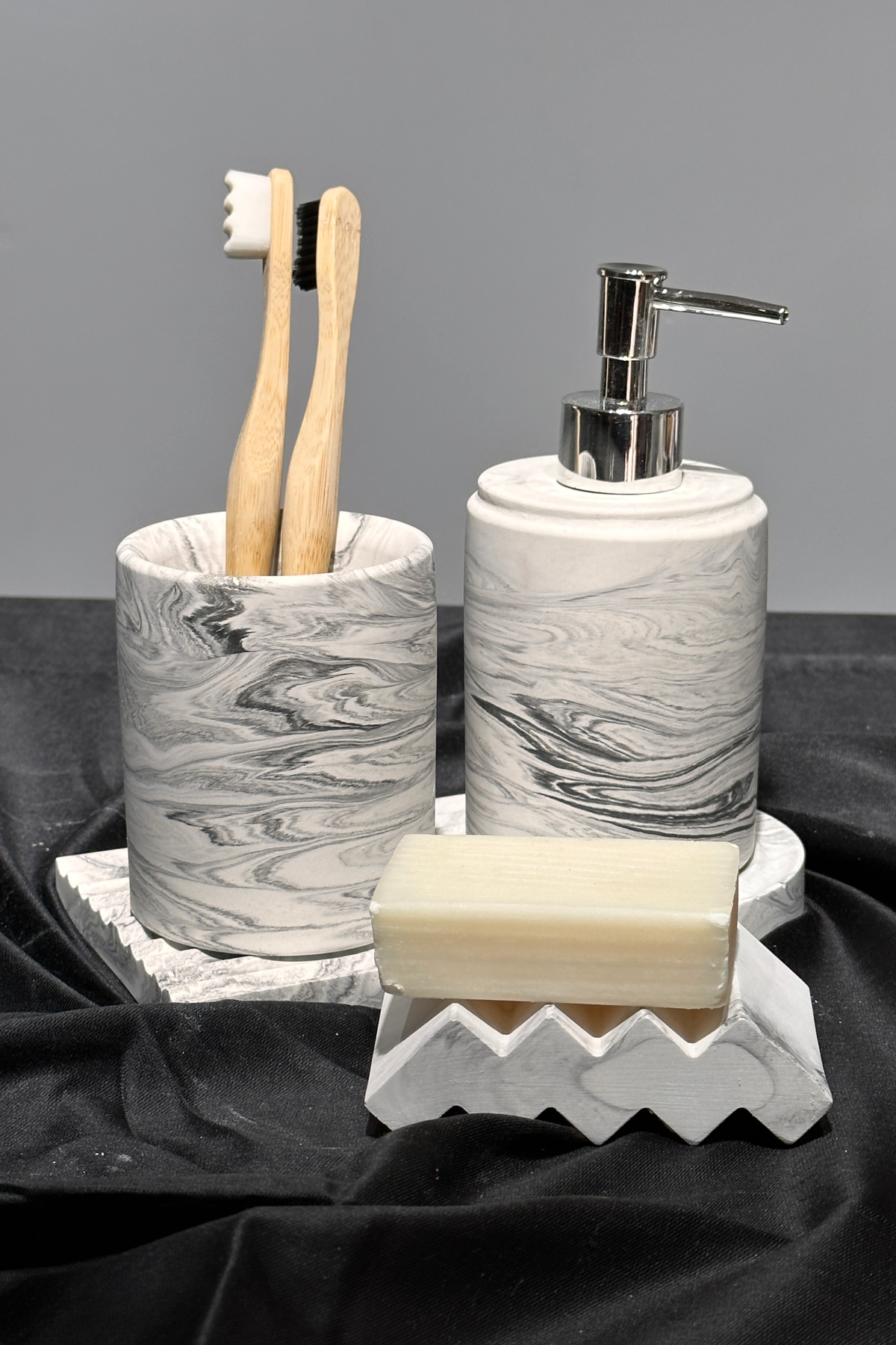 Marble Serisi Sıvı Sabunluk ve Diş Fırçalık Set