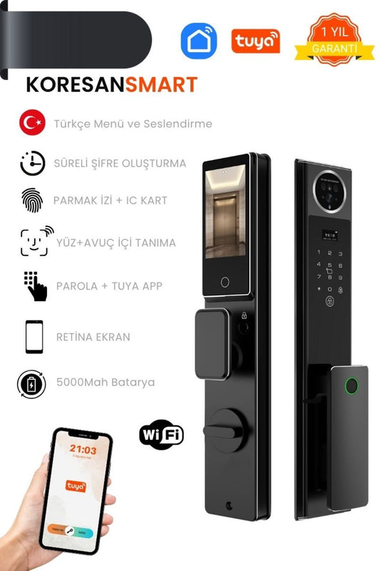 Tuya Akıllı Kapı Kilidi - Yüz Tanıma - Parmak izi - Wifi - Parola - AK2 Model