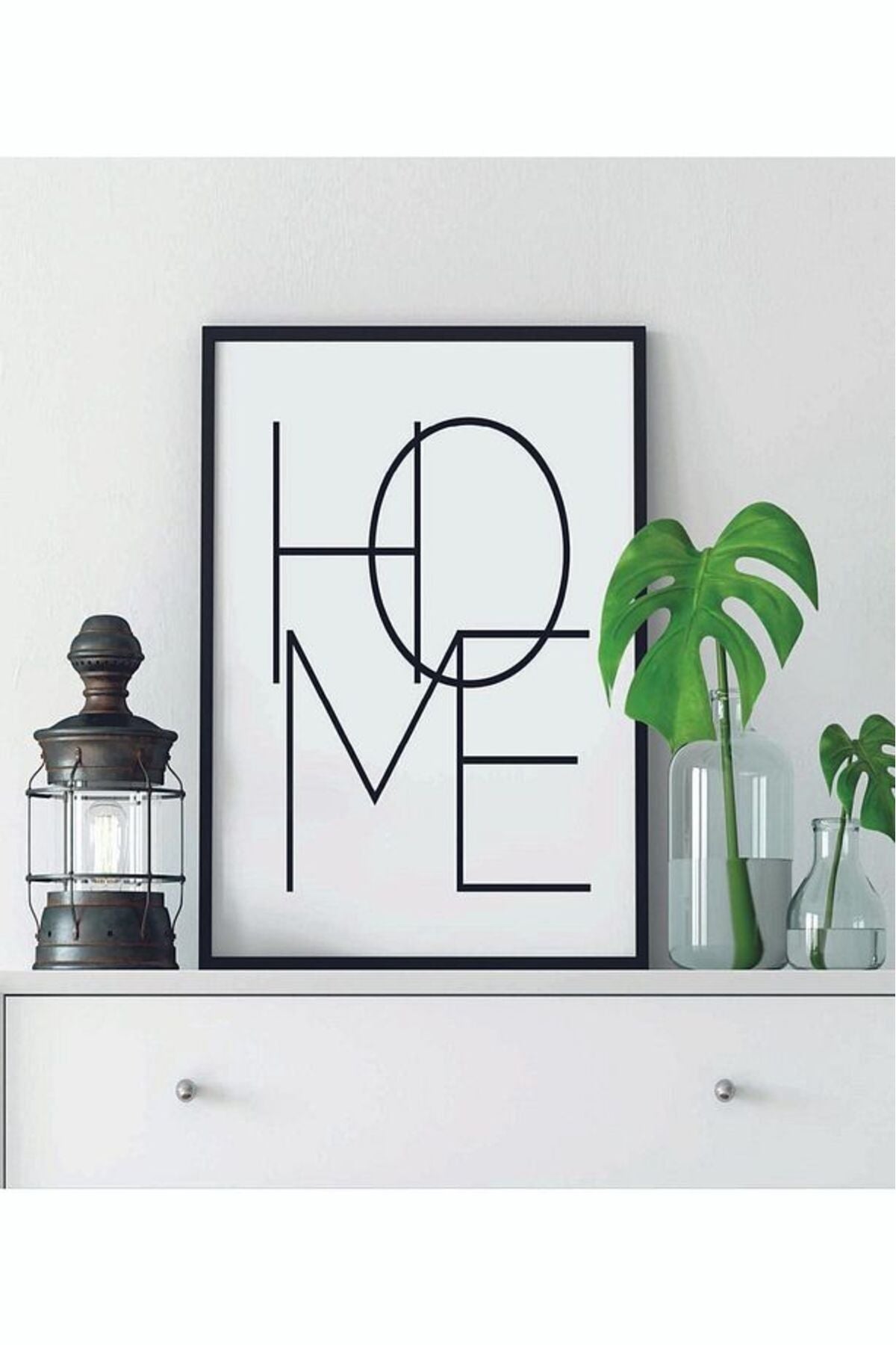 Siyah Home Yazılı Ahşap Mdf Çerçeve Görünümlü Mdf Tablo