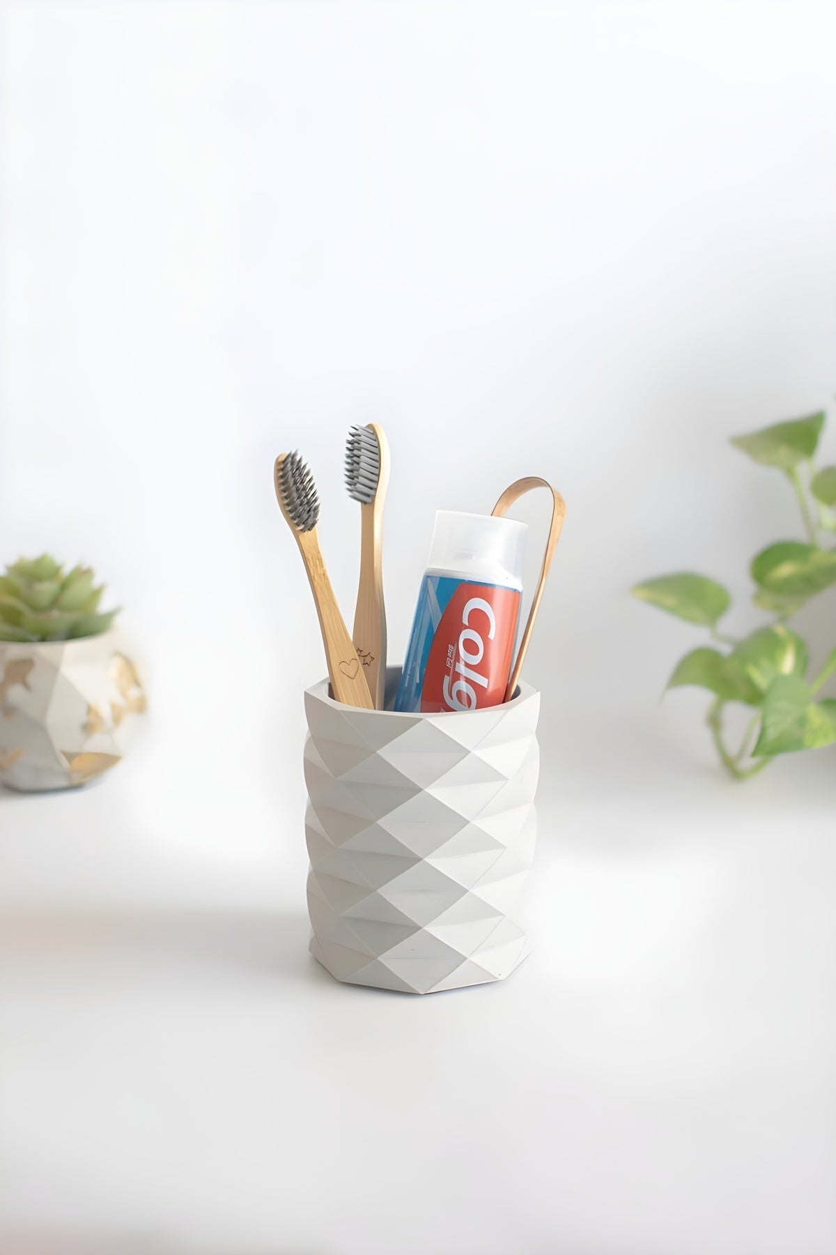 Dekoratif Geometrik Kalemlik | Modern Beton Organizer Vazo Saksı Diş Fırçalık Ofis Düzenleyici
