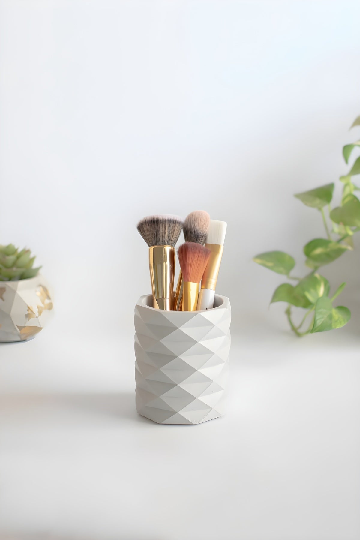 Dekoratif Geometrik Kalemlik | Modern Beton Organizer Vazo Saksı Diş Fırçalık Ofis Düzenleyici