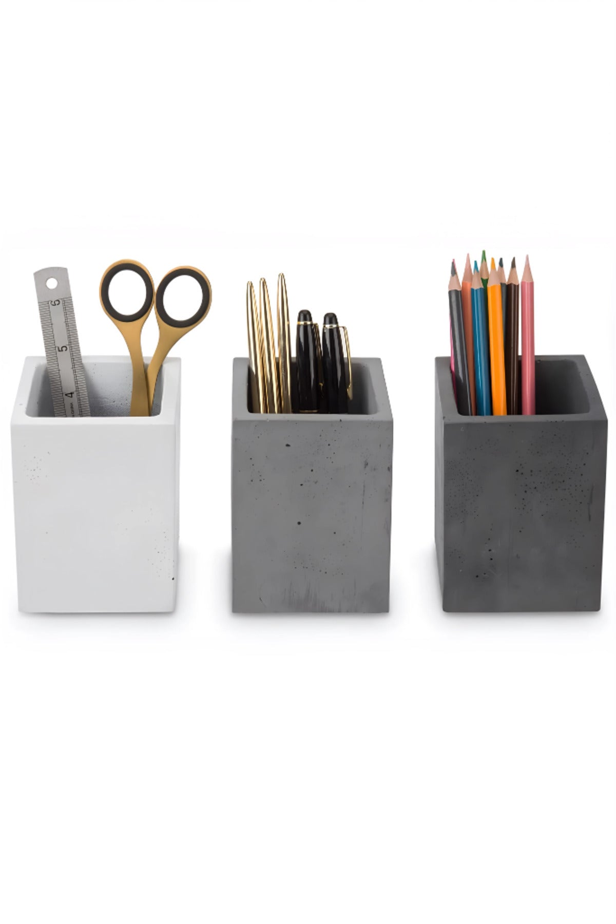 Beton Kalemlik 3’lü Set | Modern Dekoratif Organizer, Vazo, Saksı, Diş Fırçalık