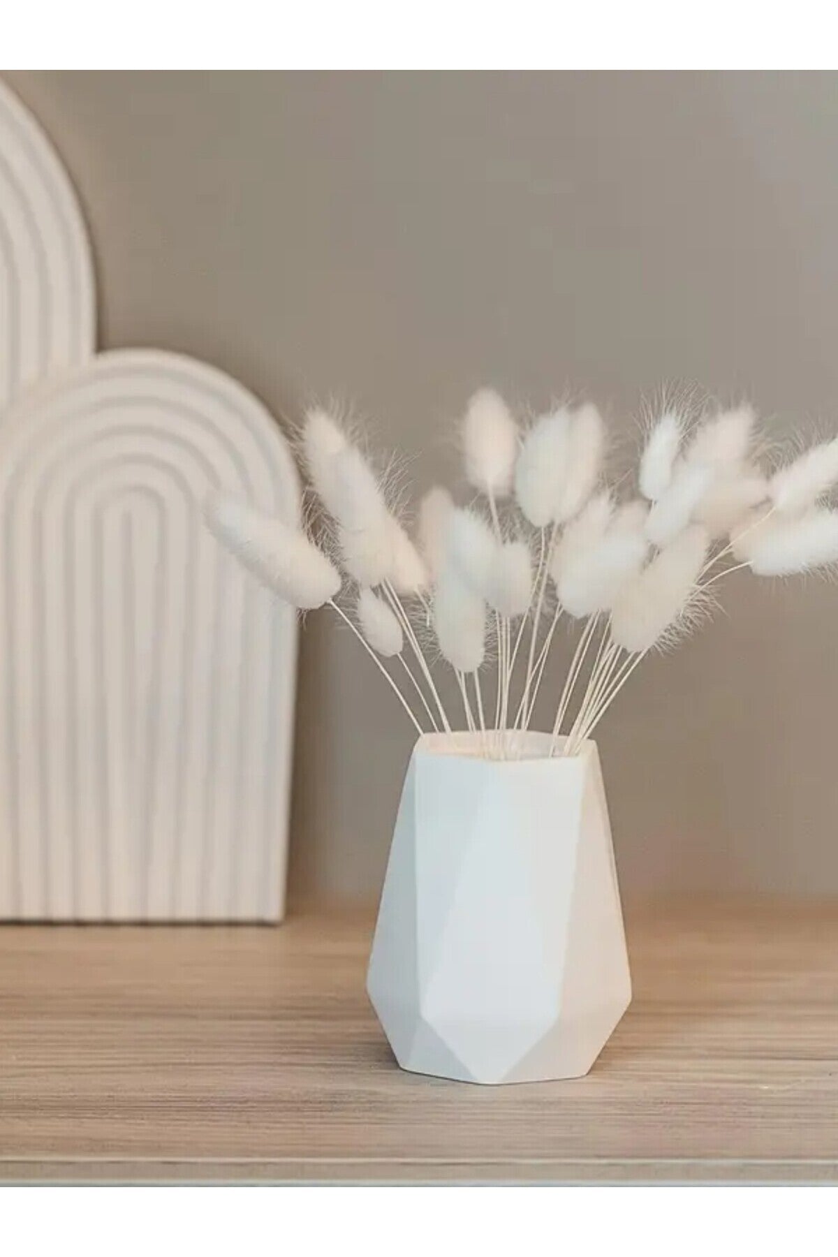Modern Dekoratif Çok Amaçlı Tepsi Tabanlı Geometrik Beyaz Vazo / Saksı / Kalemlik / Diş Fırçalık
