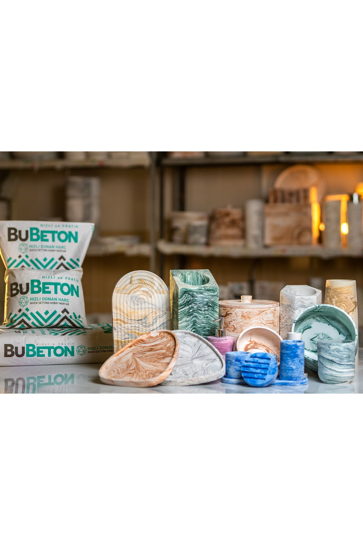 BuBeton Profesyonel Beton Harcı Hızlı Donan Premium Taş Tozu Saksı Döküm Hobi Harcı Beyaz 1 Kg