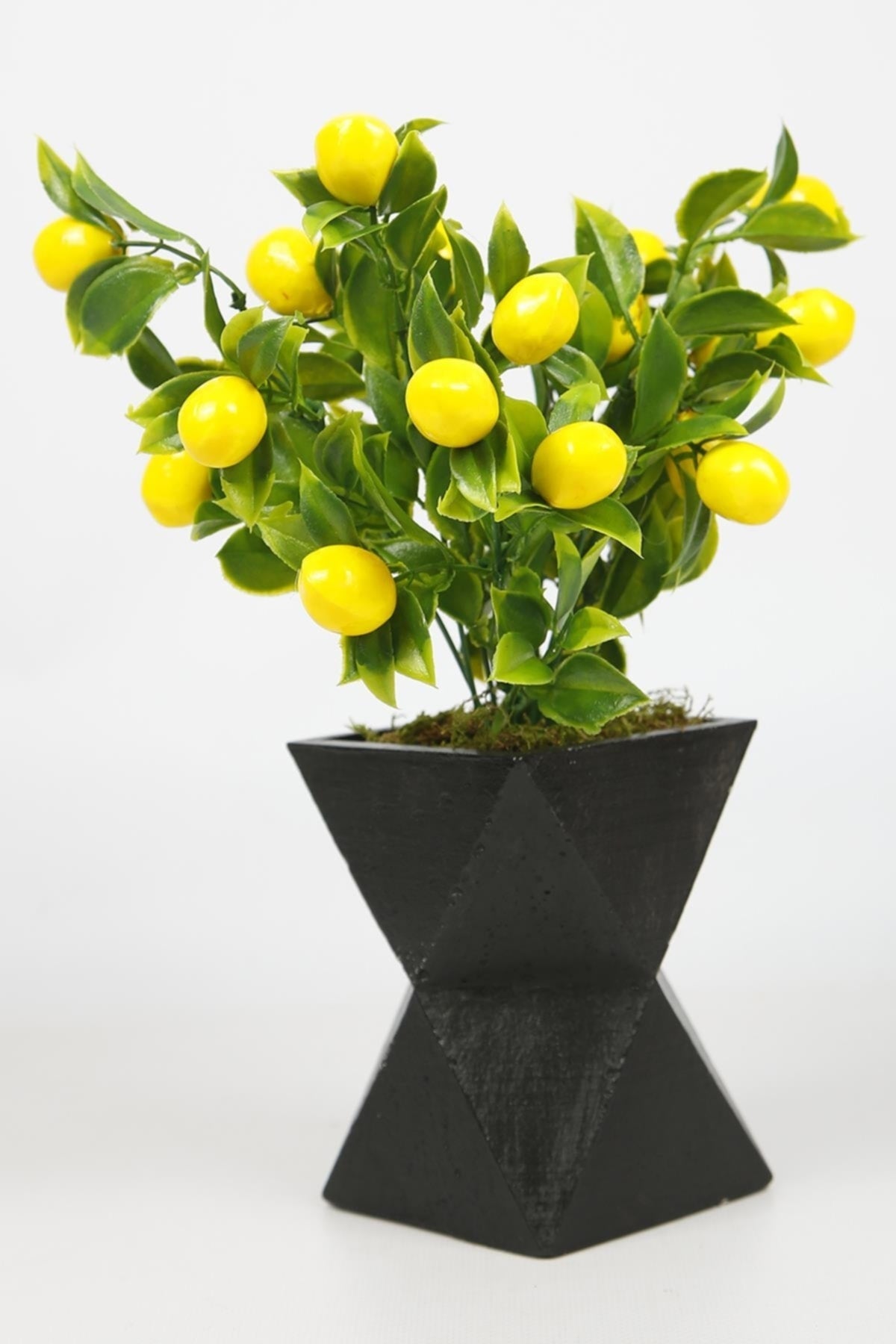 Siyah Beton Saksıda Limon Ağacı Yapay Ağaç Vazoda Yapay Bitki
