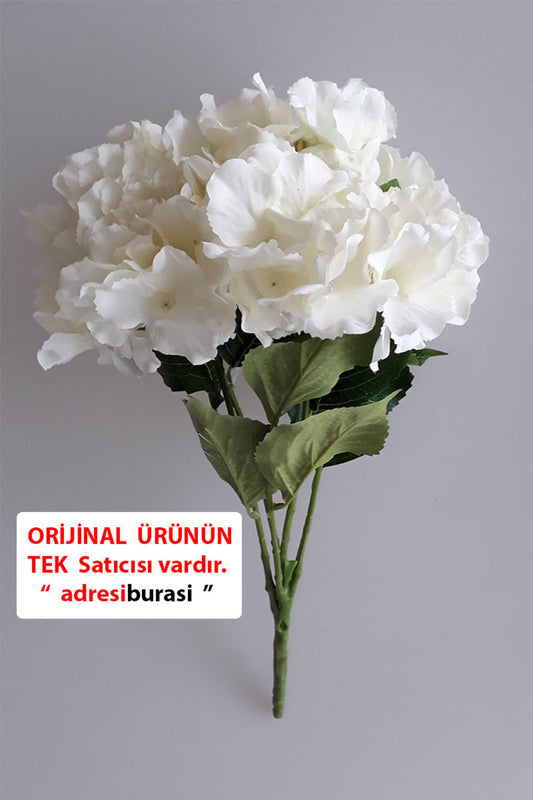 Adresiyapayçiçek Yapay Çiçek 5 Dal Lux Ortanca Demeti Ekru – Yapay Çiçek Dekor, Masa Süsü, Fon