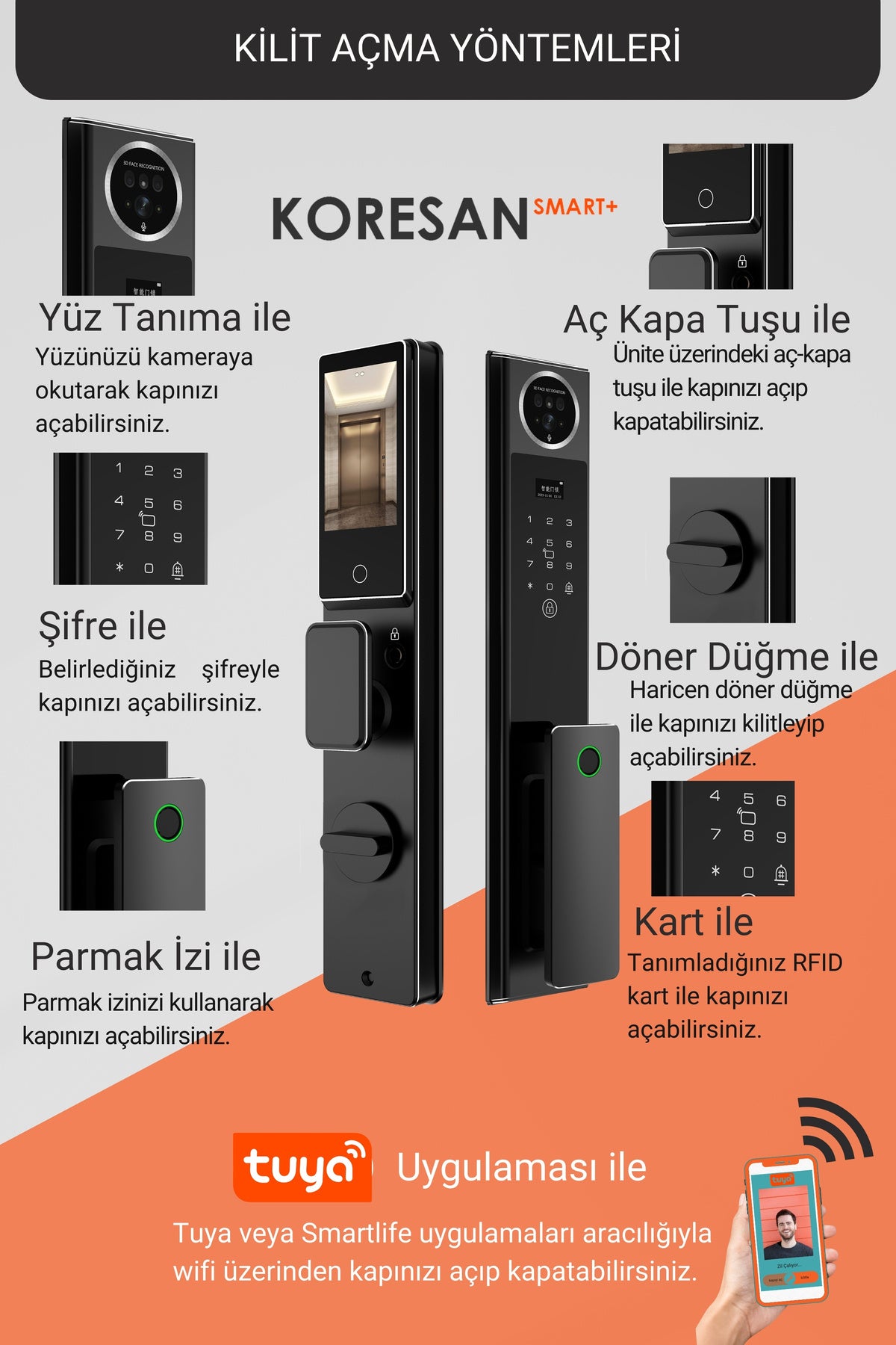 Tuya Akıllı Kapı Kilidi - Yüz Tanıma - Parmak izi - Wifi - Parola - AK2 Model