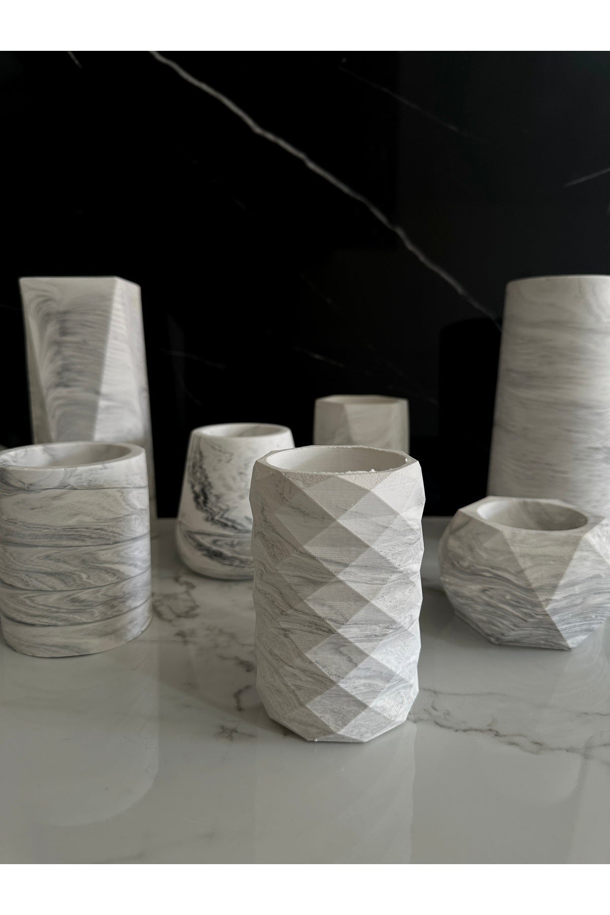 Dekoratif Beton Diş Fırçalık El Yapımı Banyo Aksesuarı Masaüstü Kalem Kutusu