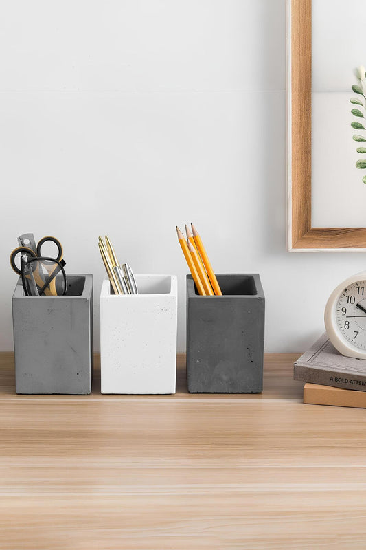 Beton Kalemlik 3’lü Set | Modern Dekoratif Organizer, Vazo, Saksı, Diş Fırçalık