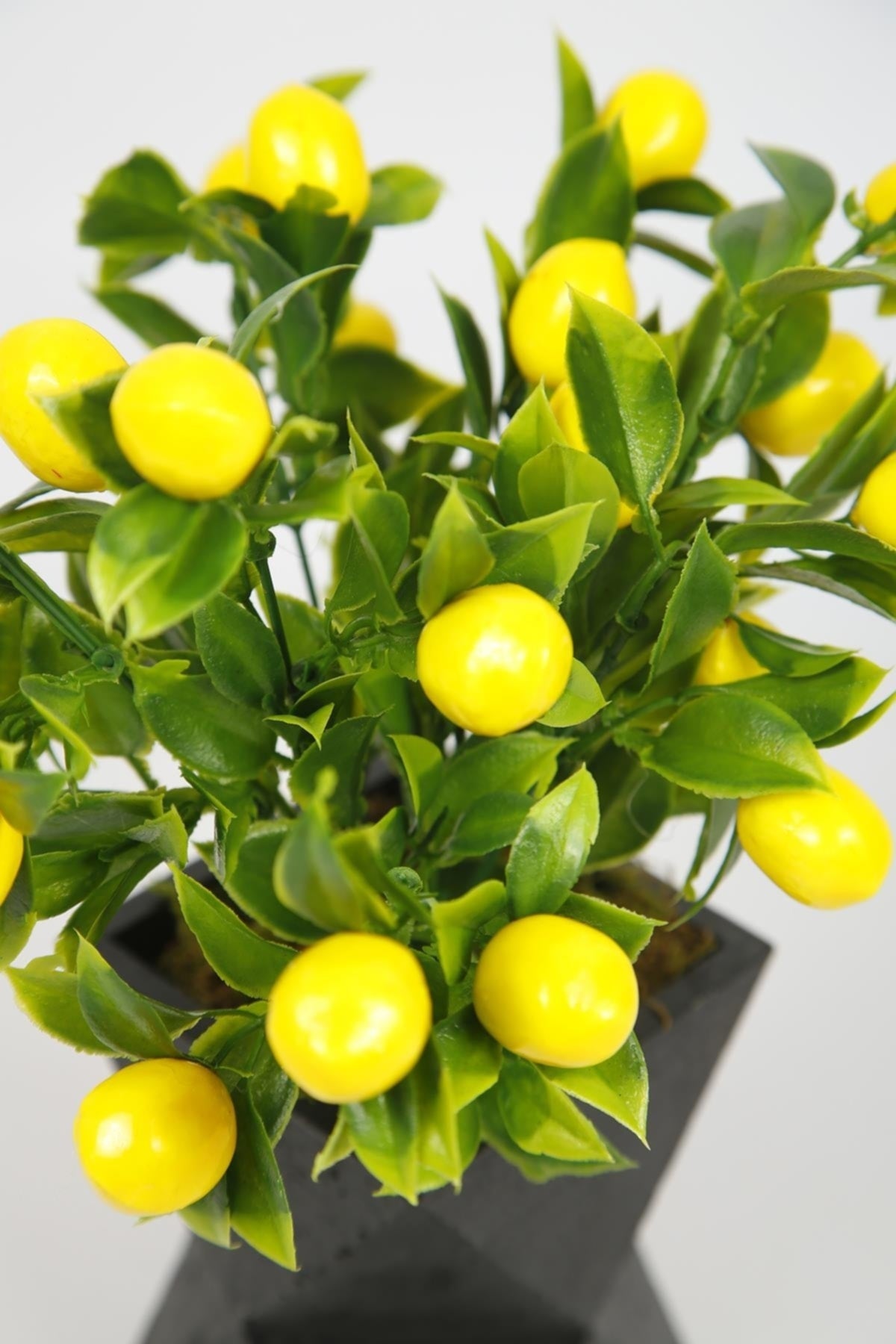 Siyah Beton Saksıda Limon Ağacı Yapay Ağaç Vazoda Yapay Bitki
