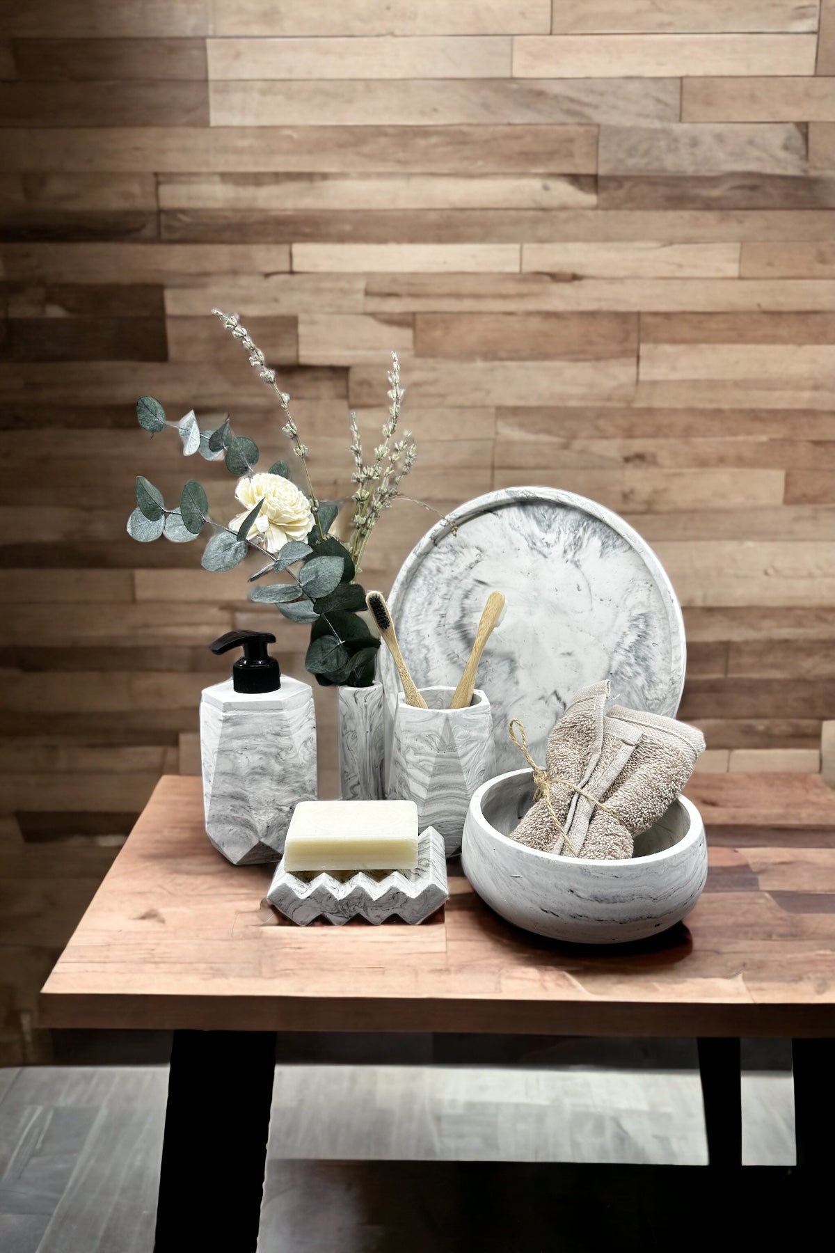 Mermer Desen Beton Banyo Seti