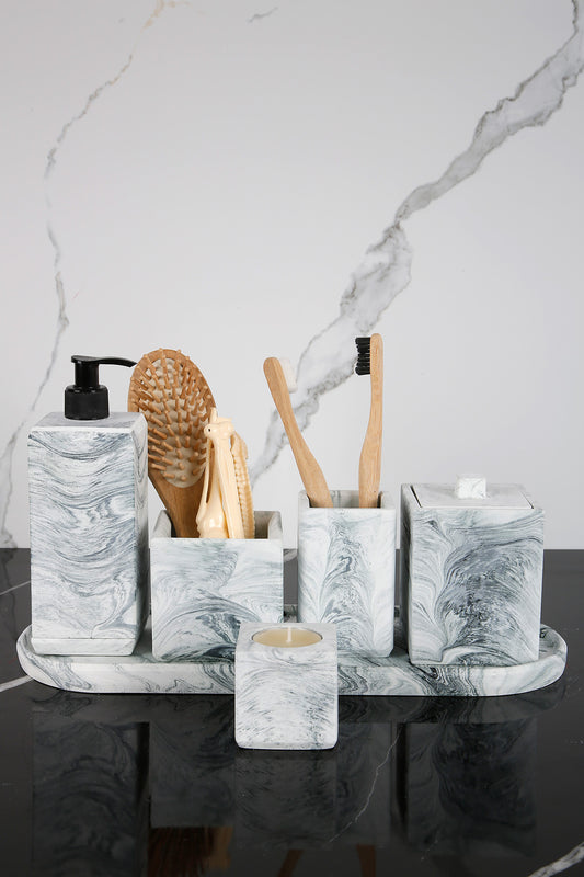 Marble Serisi Yeşil Mermer Görünüm  Banyo Seti