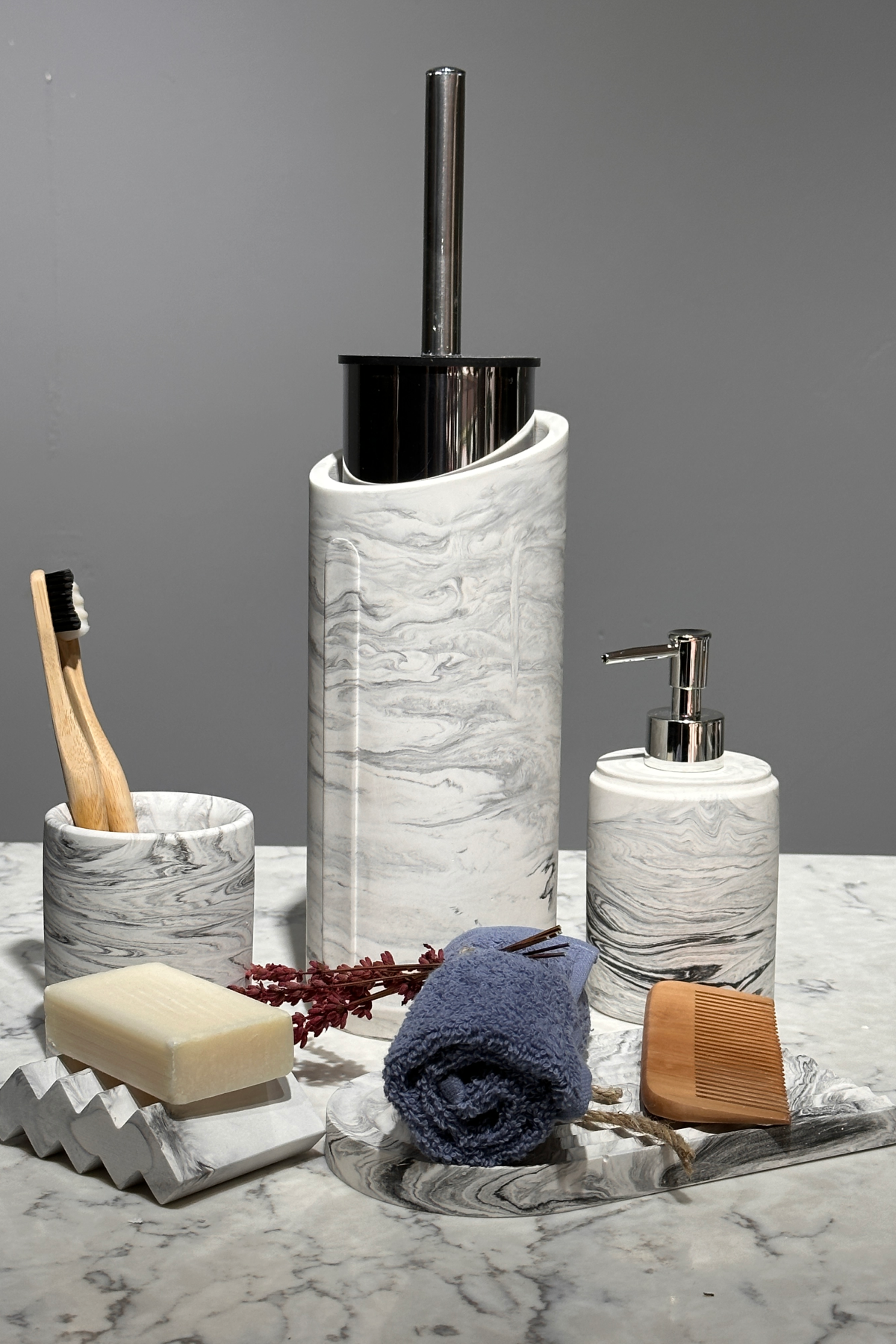 Marble Serisi Mermer Efekt Beton Banyo Seti