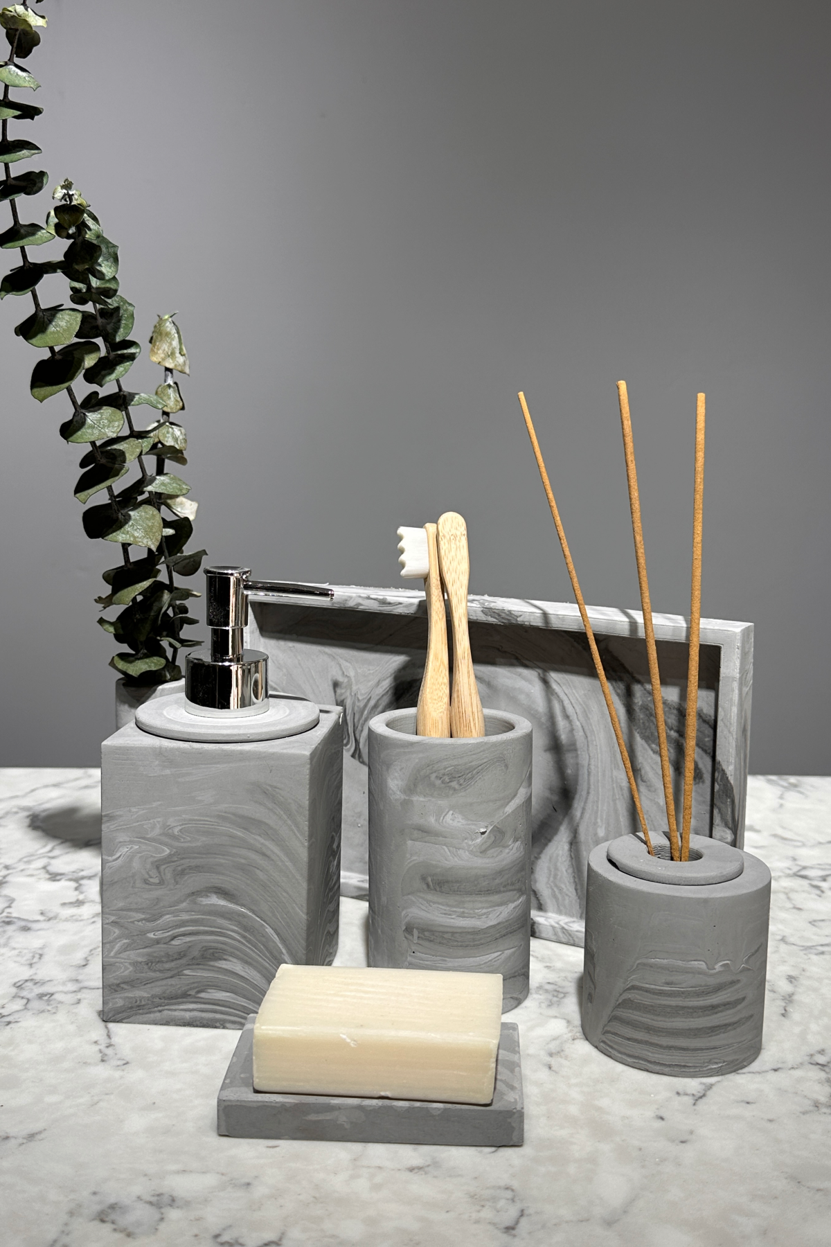 Antrasit Desen Beton Banyo Seti