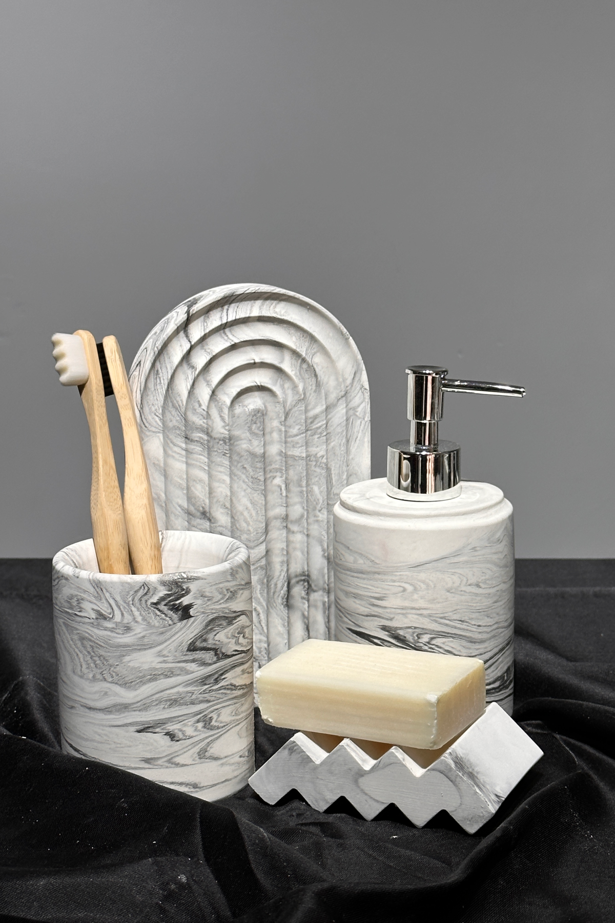 Marble Serisi Sıvı Sabunluk ve Diş Fırçalık Set