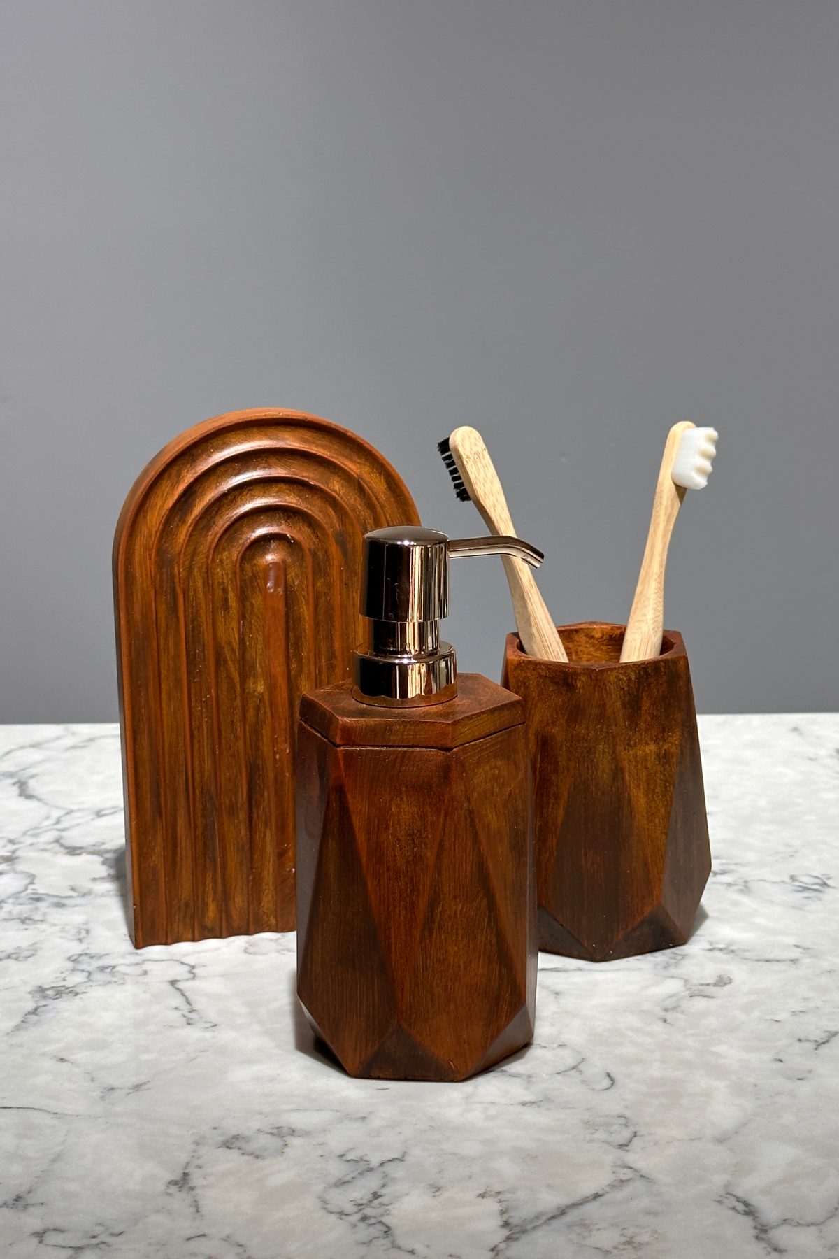 Woodart Serisi Ahşap Görünüm Beton Sabunluk Set