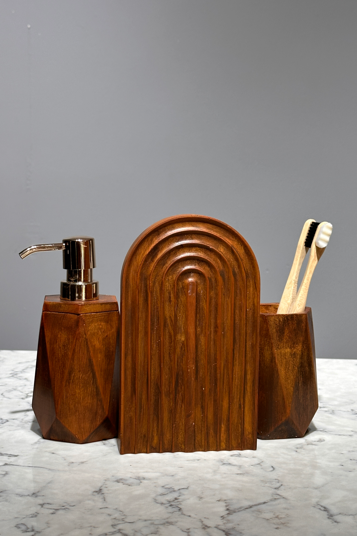 Woodart Serisi Ahşap Görünüm Beton Sabunluk Set